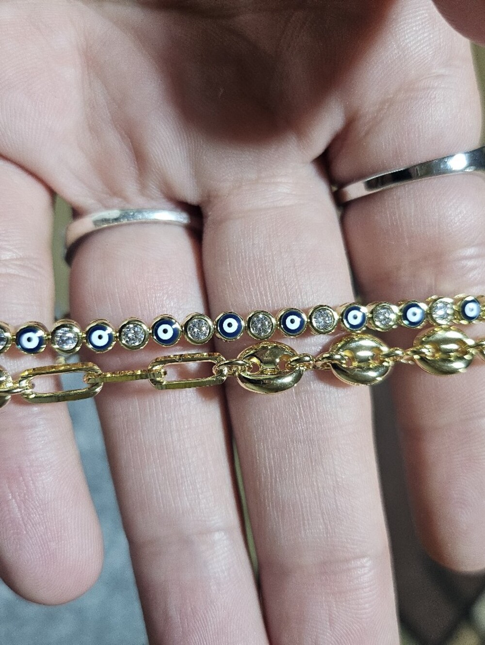 18k Gold Filled Evil Eye Link Bracelet Duo